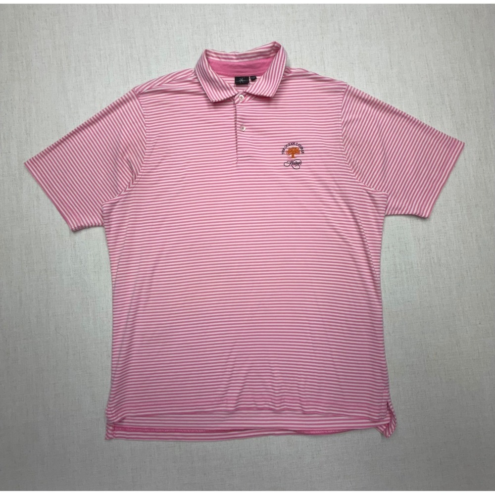 Fairway & Greene Tech Polo Shirt Mens L Pink White Stripe Kiawah Ocean Course